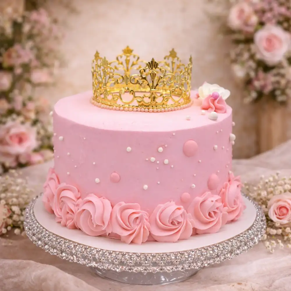 Golden Crown Princess Cake with Roses - TF Cakes Online Delivery Freshly baked handcrafted Golden Crown Princess Cake with Roses – Cake design by TF Cakes