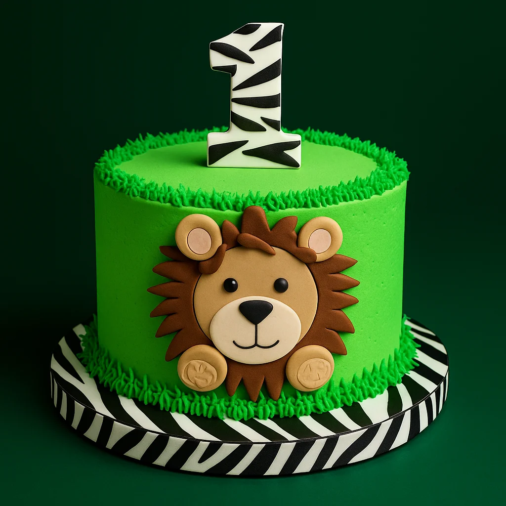 Green Lion Jungle Birthday Cake - TF Cakes Online Delivery Freshly baked handcrafted Green Lion Jungle Birthday Cake – Cake design by TF Cakes