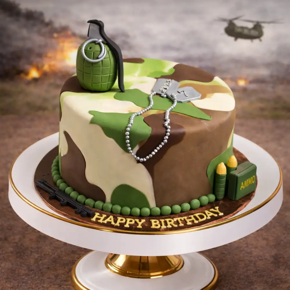 Grenade & Ammo Army Cake - TF Cakes Online Delivery Freshly baked handcrafted Grenade & Ammo Army Cake – Cake design by TF Cakes