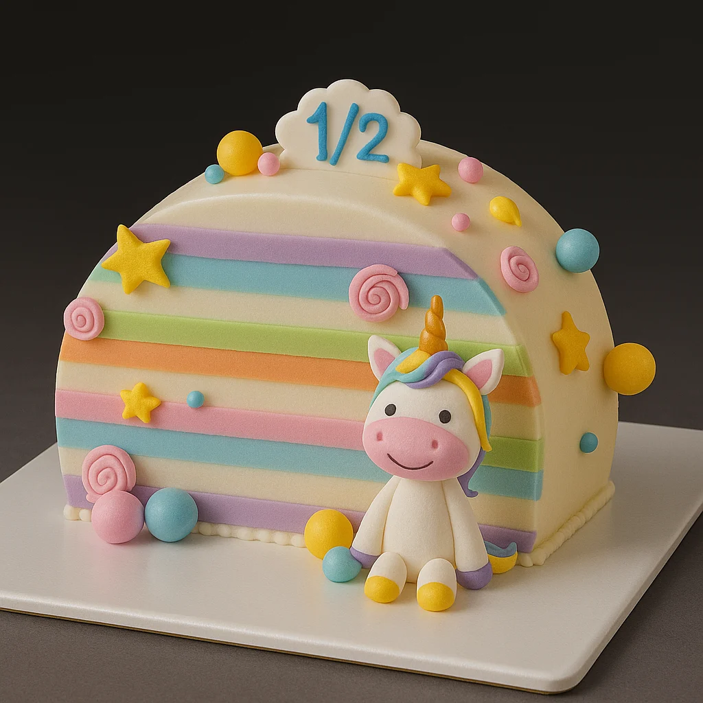 Half Birthday Rainbow Unicorn Dome - TF Cakes Online Delivery Freshly baked handcrafted Half Birthday Rainbow Unicorn Dome – Cake design by TF Cakes