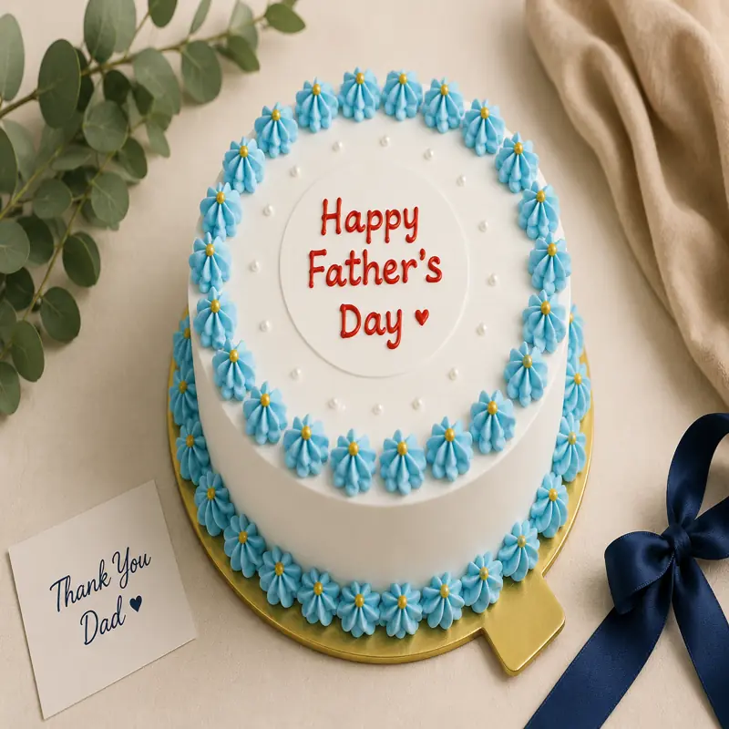 Happy Fathers Day Blue Floral Cake - TF Cakes Online Delivery Freshly baked handcrafted Happy Fathers Day Blue Floral Cake – Cake design by TF Cakes