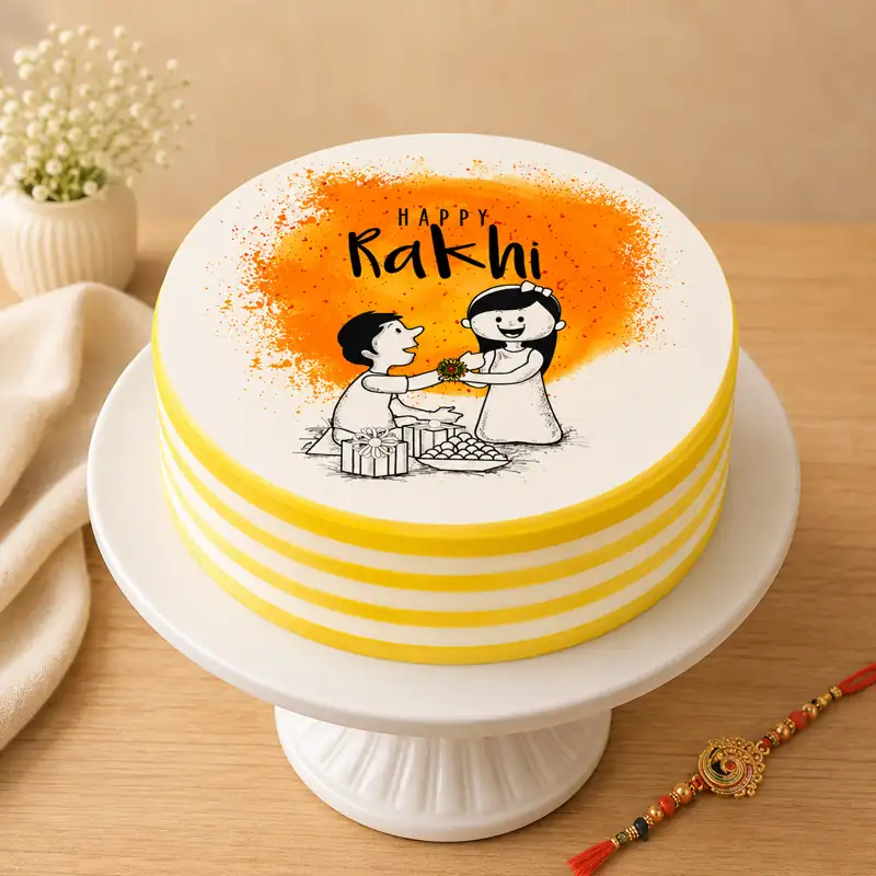 Happy Rakhi Photo Cake - TF Cakes Online Delivery Freshly baked handcrafted Happy Rakhi Photo Cake – Cake design by TF Cakes