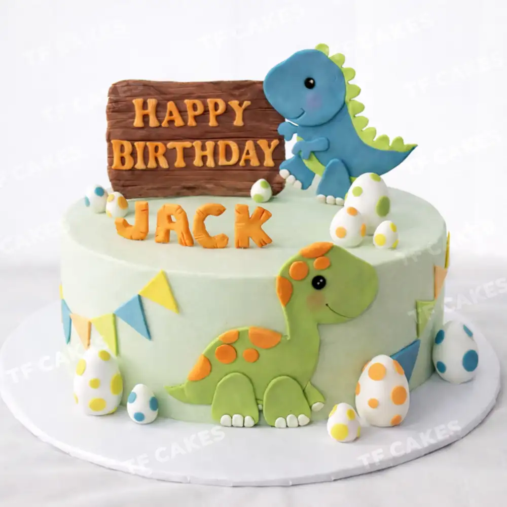 Happy Birthday Dinosaur Cake with Name - TF Cakes Online Delivery Freshly baked handcrafted Happy Birthday Dinosaur Cake with Name – Cake design by TF Cakes