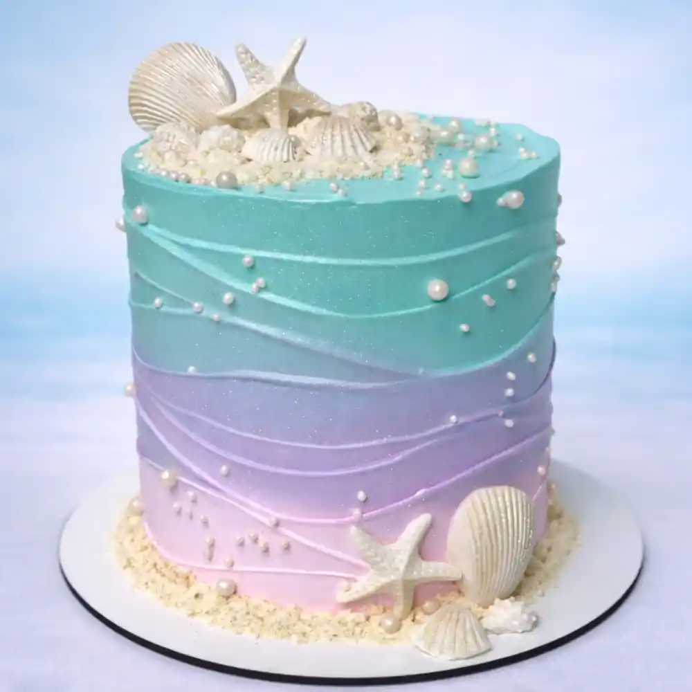 Freshly baked handcrafted Happy Birthday Mermaid Cake – Cake design by TF Cakes