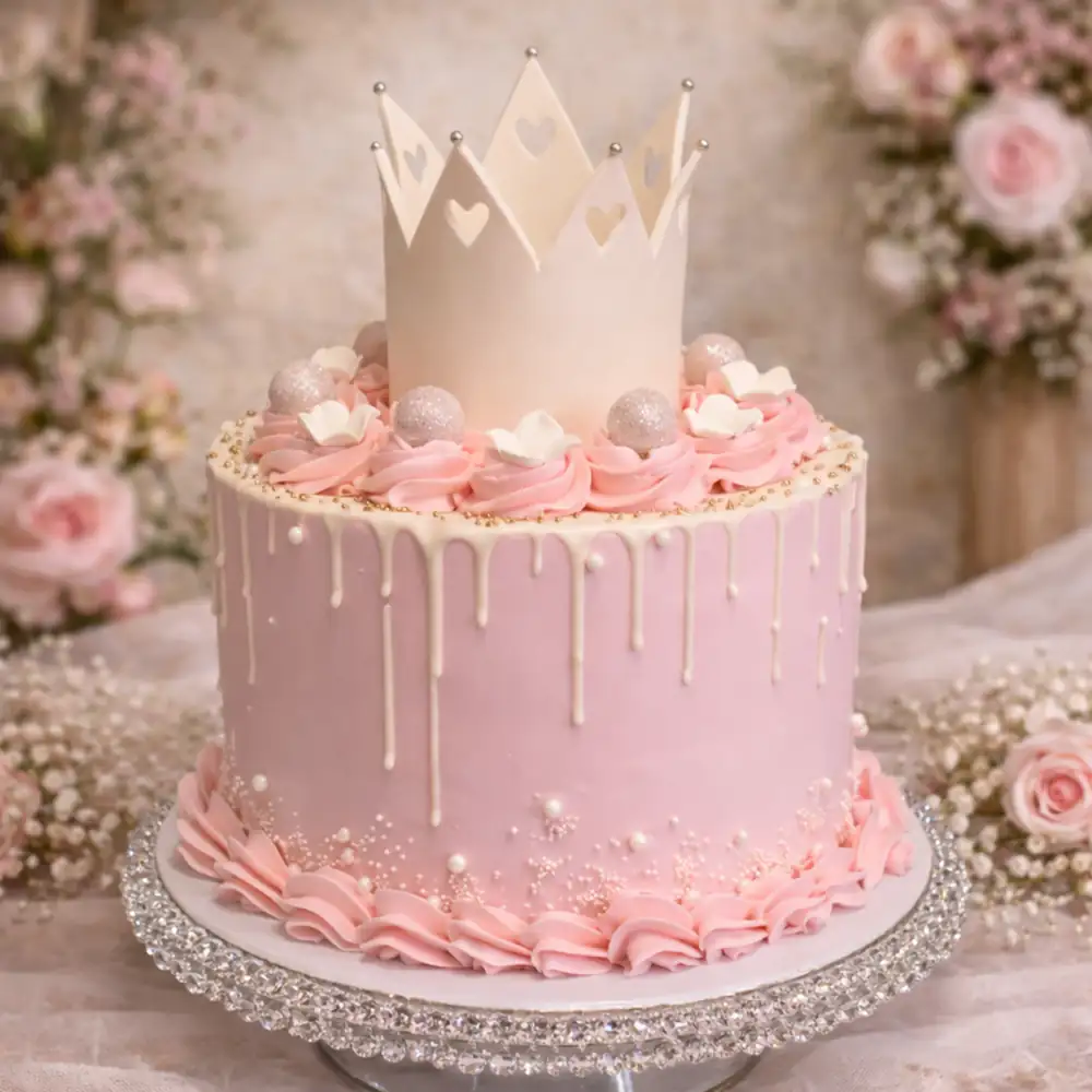 Heart Crown Drip Princess Cake - TF Cakes Online Delivery Freshly baked handcrafted Heart Crown Drip Princess Cake – Cake design by TF Cakes