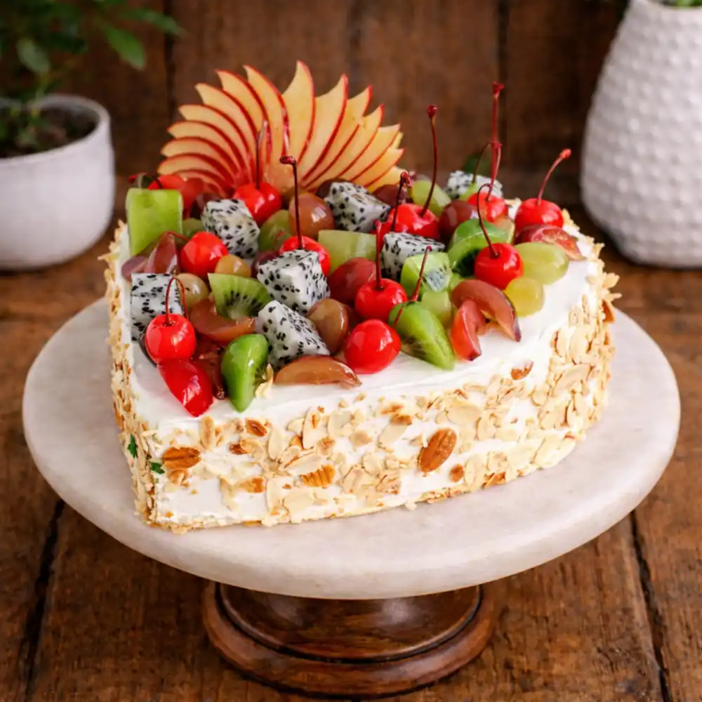 Heart Shape Mix Fruit Cake - TF Cakes Online Delivery Freshly baked handcrafted Heart Shape Mix Fruit Cake – Cake design by TF Cakes