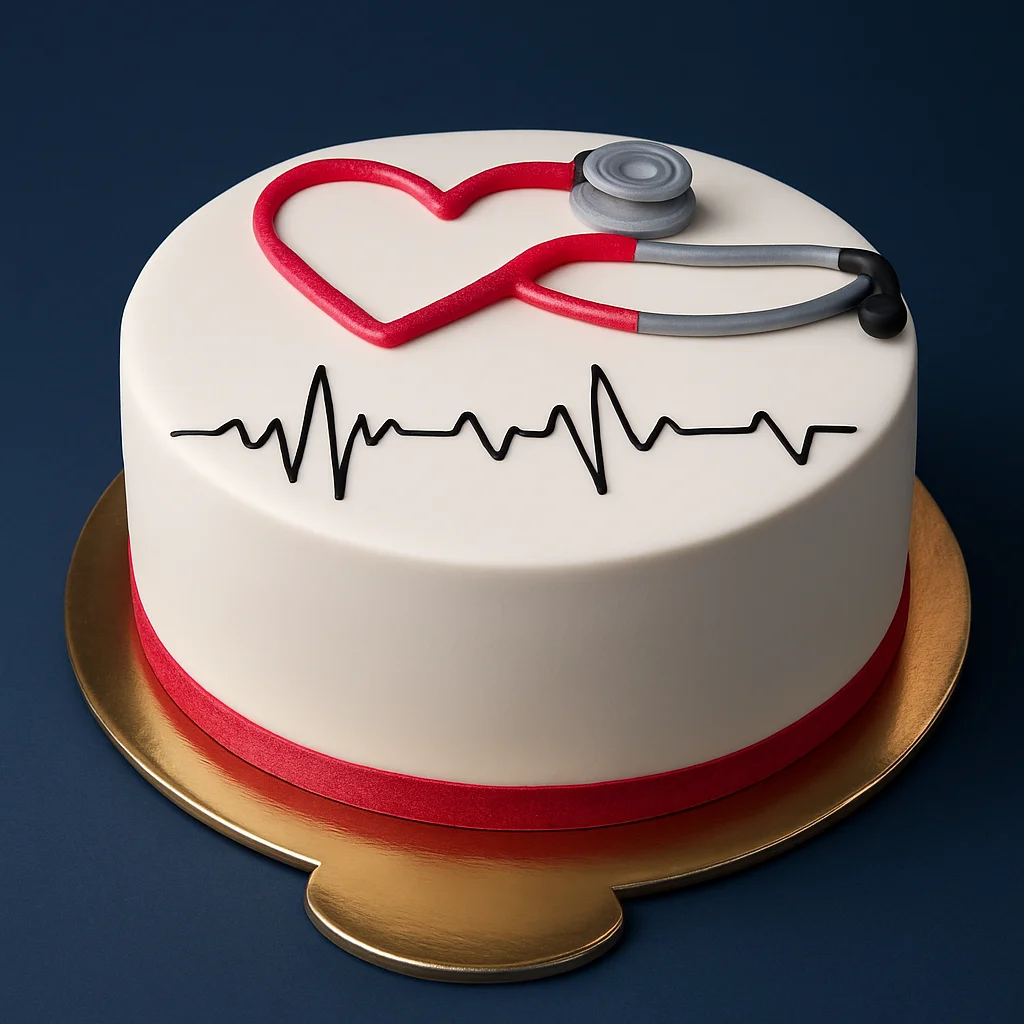 Heartbeat Red Stethoscope Cake - TF Cakes Online Delivery Freshly baked handcrafted Heartbeat Red Stethoscope Cake – Cake design by TF Cakes