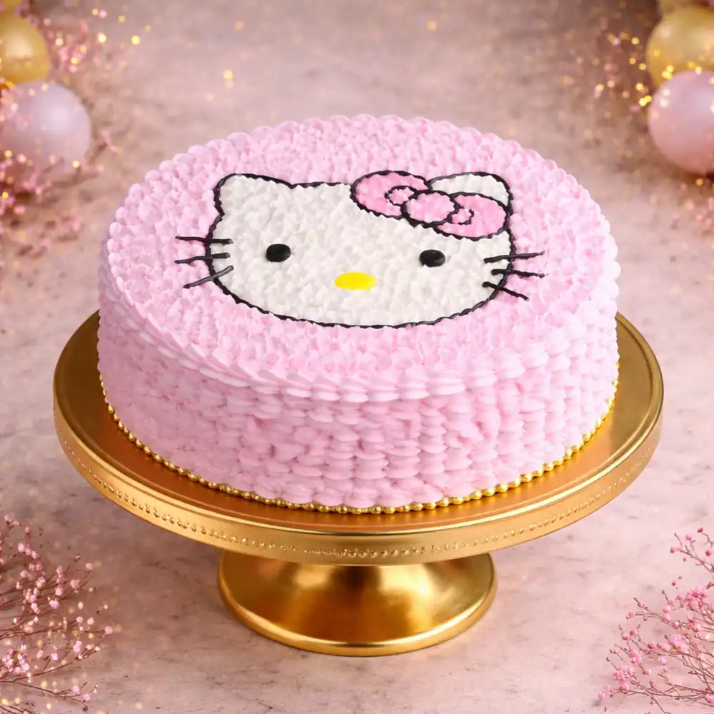Hello Kitty Pink Theme Birthday Cake - TF Cakes Online Delivery Freshly baked handcrafted Hello Kitty Pink Theme Birthday Cake – Cake design by TF Cakes