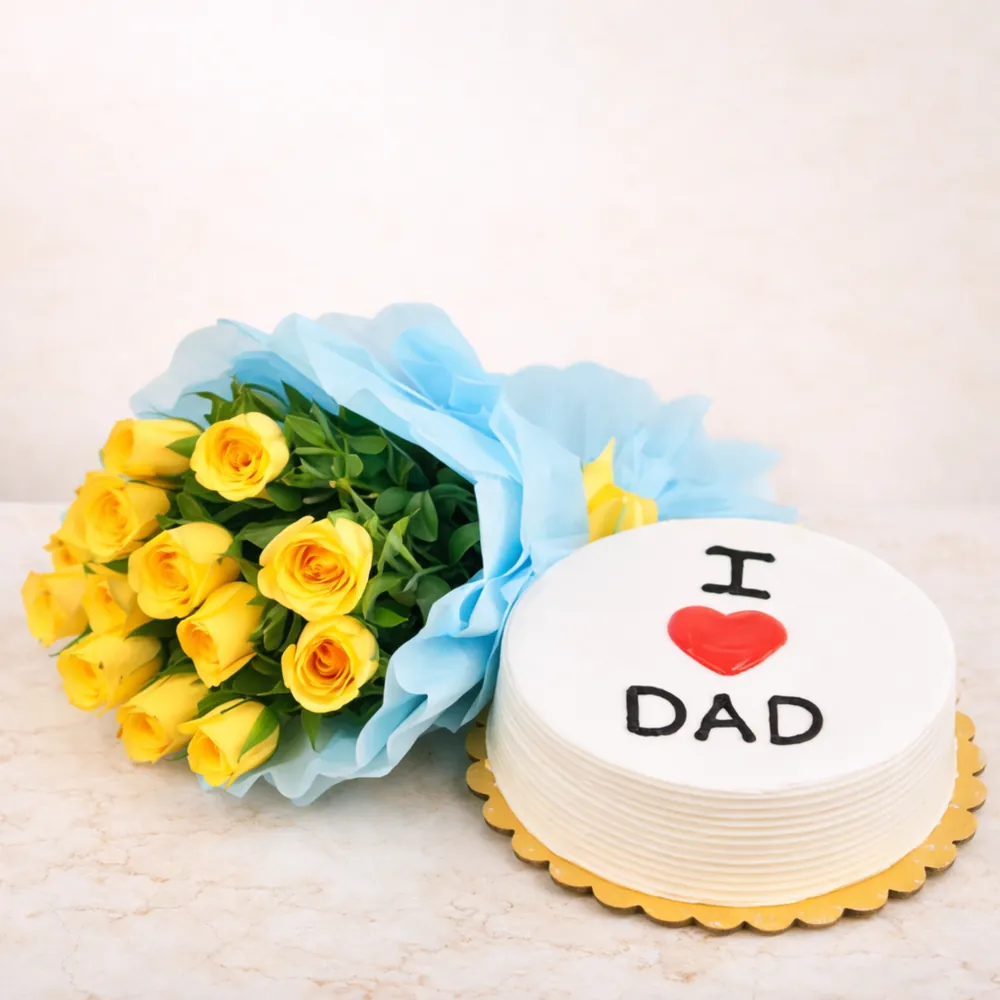 I Love Dad Special Cake with Yellow Roses - TF Cakes Online Delivery Freshly baked handcrafted I Love Dad Special Cake with Yellow Roses – Cake design by TF Cakes