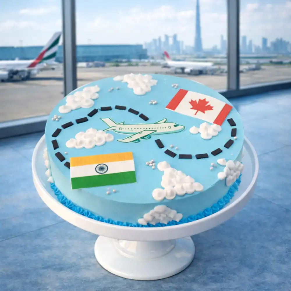 India to Canada Travel Cake - TF Cakes Online Delivery Freshly baked handcrafted India to Canada Travel Cake – Cake design by TF Cakes