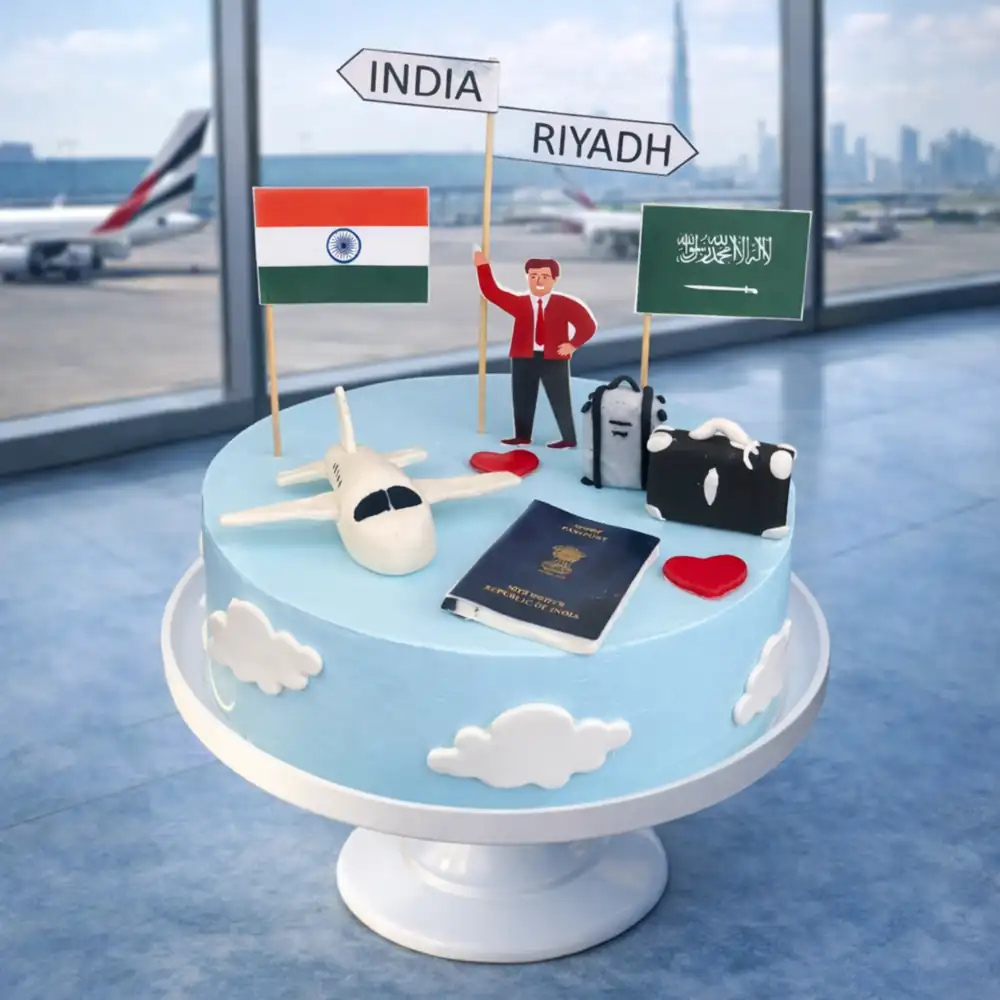 India to Riyadh Travel Cake - TF Cakes Online Delivery Freshly baked handcrafted India to Riyadh Travel Cake – Cake design by TF Cakes