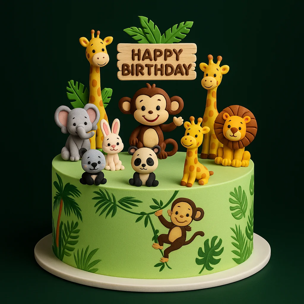 Jungle Safari Animals Birthday Cake - TF Cakes Online Delivery Freshly baked handcrafted Jungle Safari Animals Birthday Cake – Cake design by TF Cakes