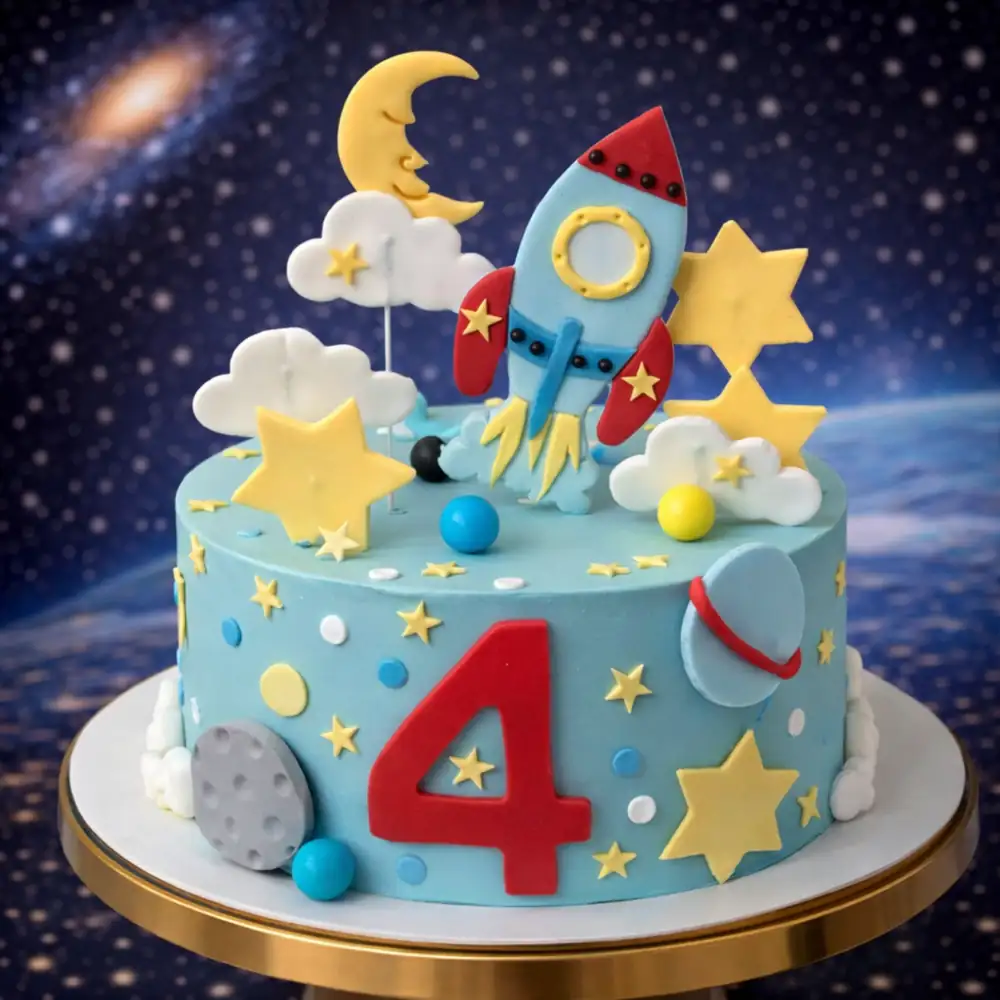 Kids Rocket Theme Cake - TF Cakes Online Delivery Freshly baked handcrafted Kids Rocket Theme Cake – Cake design by TF Cakes