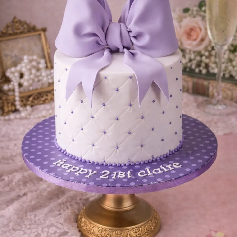 Lavender Bow Vintage Cake - TF Cakes Online Delivery Freshly baked handcrafted Lavender Bow Vintage Cake – Cake design by TF Cakes