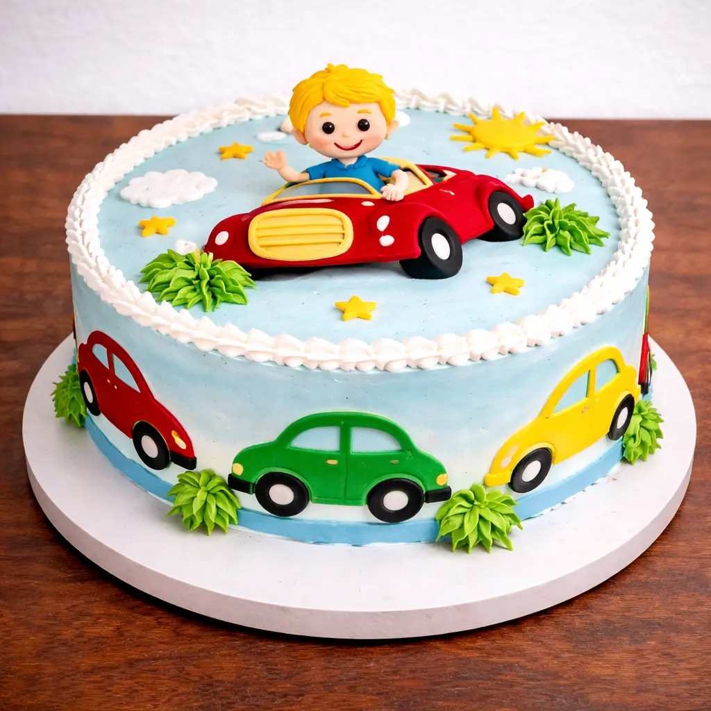 Little Driver Car Theme Cake - TF Cakes Online Delivery Freshly baked handcrafted Little Driver Car Theme Cake – Cake design by TF Cakes