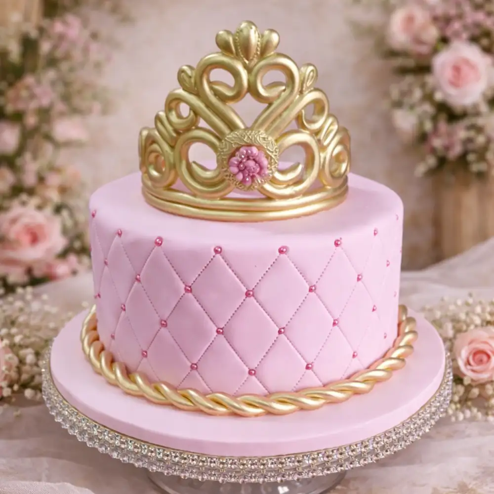 Luxury Gold Tiara Princess Cake - TF Cakes Online Delivery Freshly baked handcrafted Luxury Gold Tiara Princess Cake – Cake design by TF Cakes