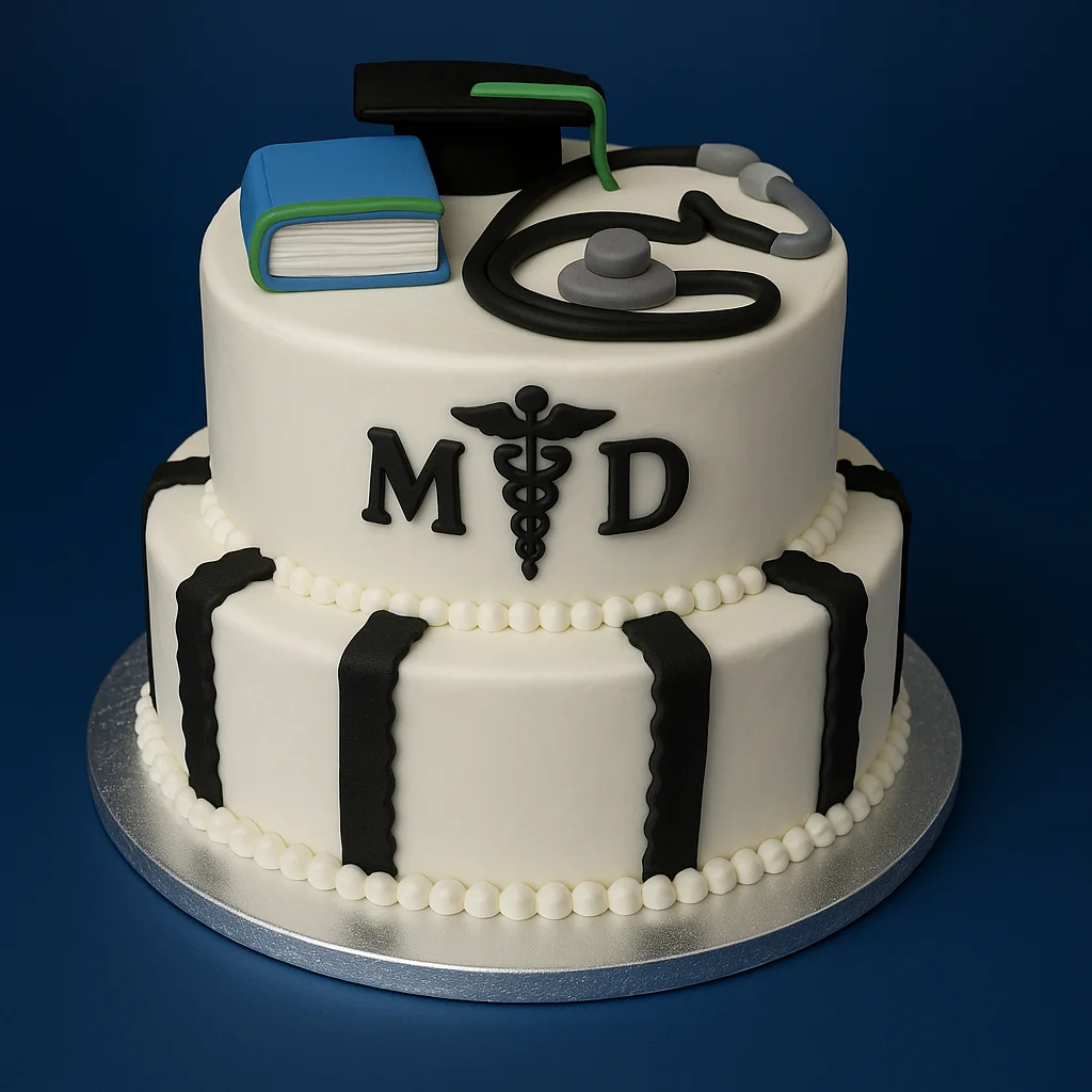 MD Graduation Theme Two Tier Cake - TF Cakes Online Delivery Freshly baked handcrafted MD Graduation Theme Two Tier Cake – Cake design by TF Cakes