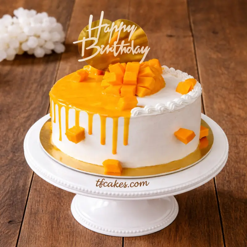 Mango Drip Birthday Cake - TF Cakes Online Delivery Freshly baked handcrafted Mango Drip Birthday Cake – Cake design by TF Cakes