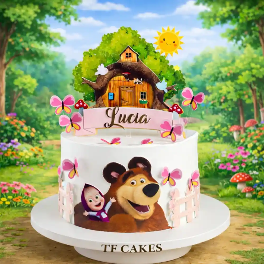 Masha and Bear Butterfly Theme Cake - TF Cakes Online Delivery Freshly baked handcrafted Masha and Bear Butterfly Theme Cake – Cake design by TF Cakes