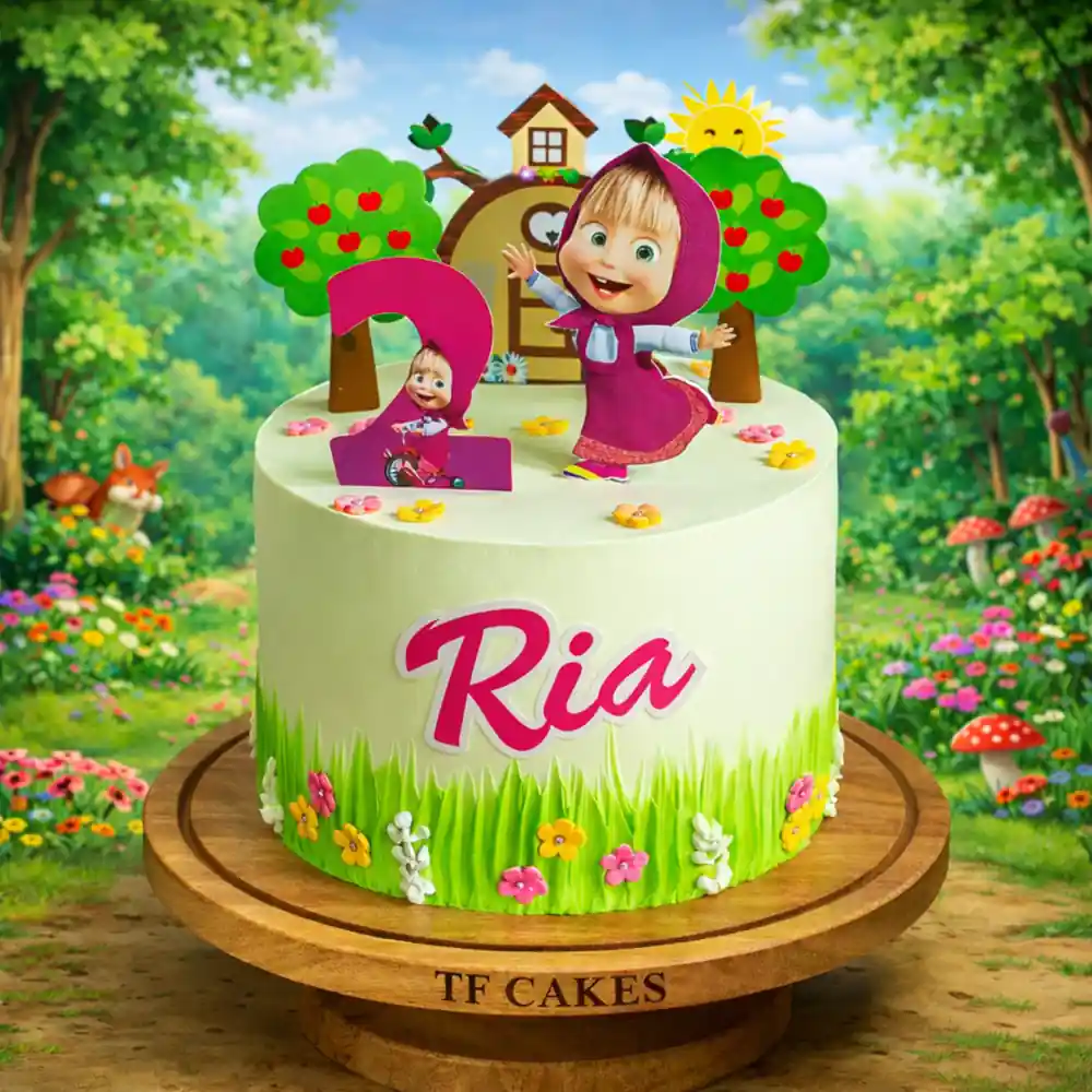 Masha and Bear Number 2 Birthday Cake - TF Cakes Online Delivery Freshly baked handcrafted Masha and Bear Number 2 Birthday Cake – Cake design by TF Cakes