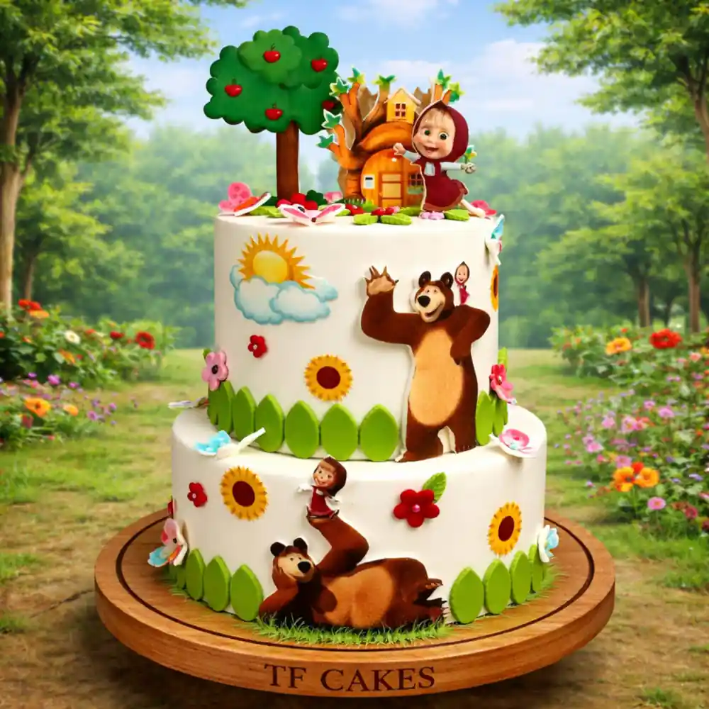 Masha and Bear Tree House Theme Cake - TF Cakes Online Delivery Freshly baked handcrafted Masha and Bear Tree House Theme Cake – Cake design by TF Cakes