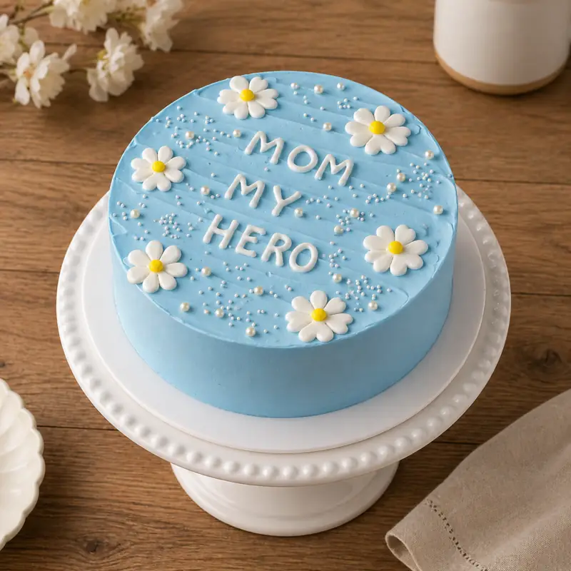 Mom My Hero Blue Cake - TF Cakes Online Delivery Freshly baked handcrafted Mom My Hero Blue Cake – Cake design by TF Cakes