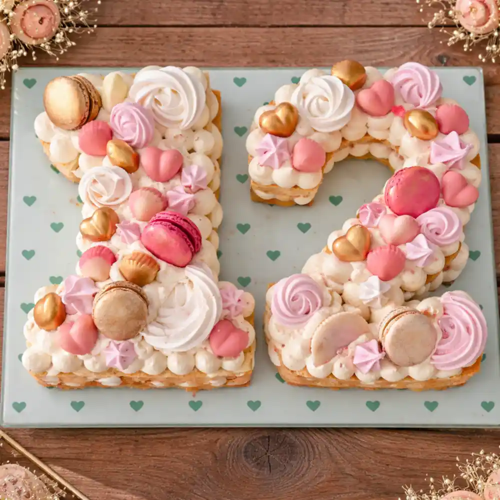 Number 12 Macaron Heart Cake - TF Cakes Online Delivery Freshly baked handcrafted Number 12 Macaron Heart Cake – Cake design by TF Cakes