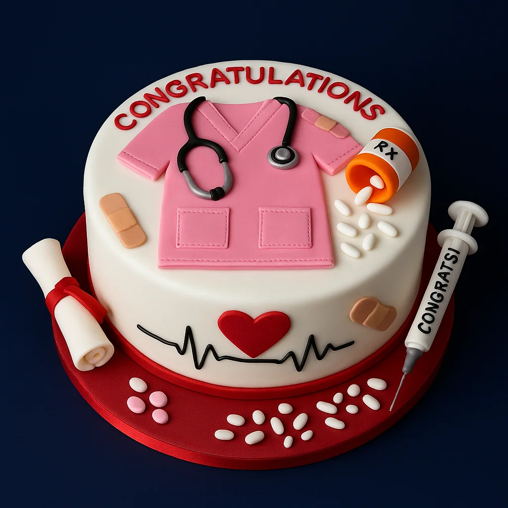 Nurse Graduation Theme Cake - TF Cakes Online Delivery Freshly baked handcrafted Nurse Graduation Theme Cake – Cake design by TF Cakes