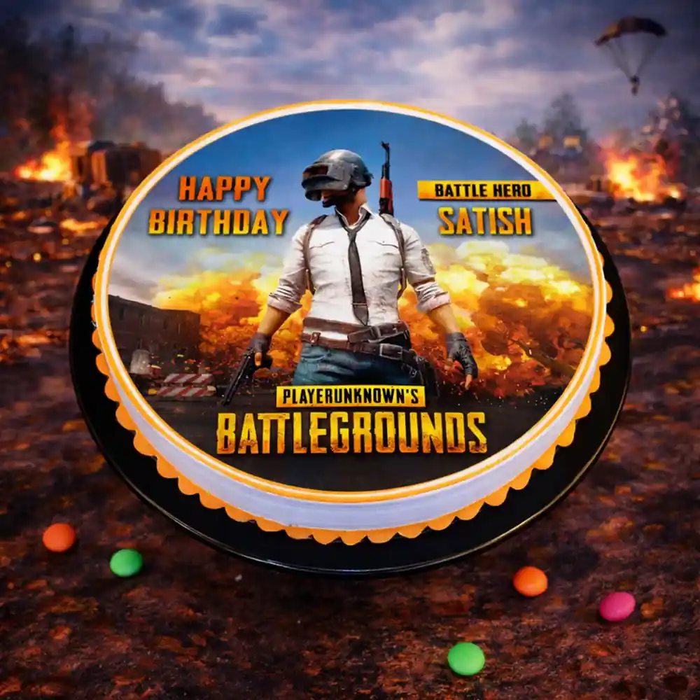 PUBG Battleground Theme Cake - TF Cakes Online Delivery Freshly baked handcrafted PUBG Battleground Theme Cake – Cake design by TF Cakes