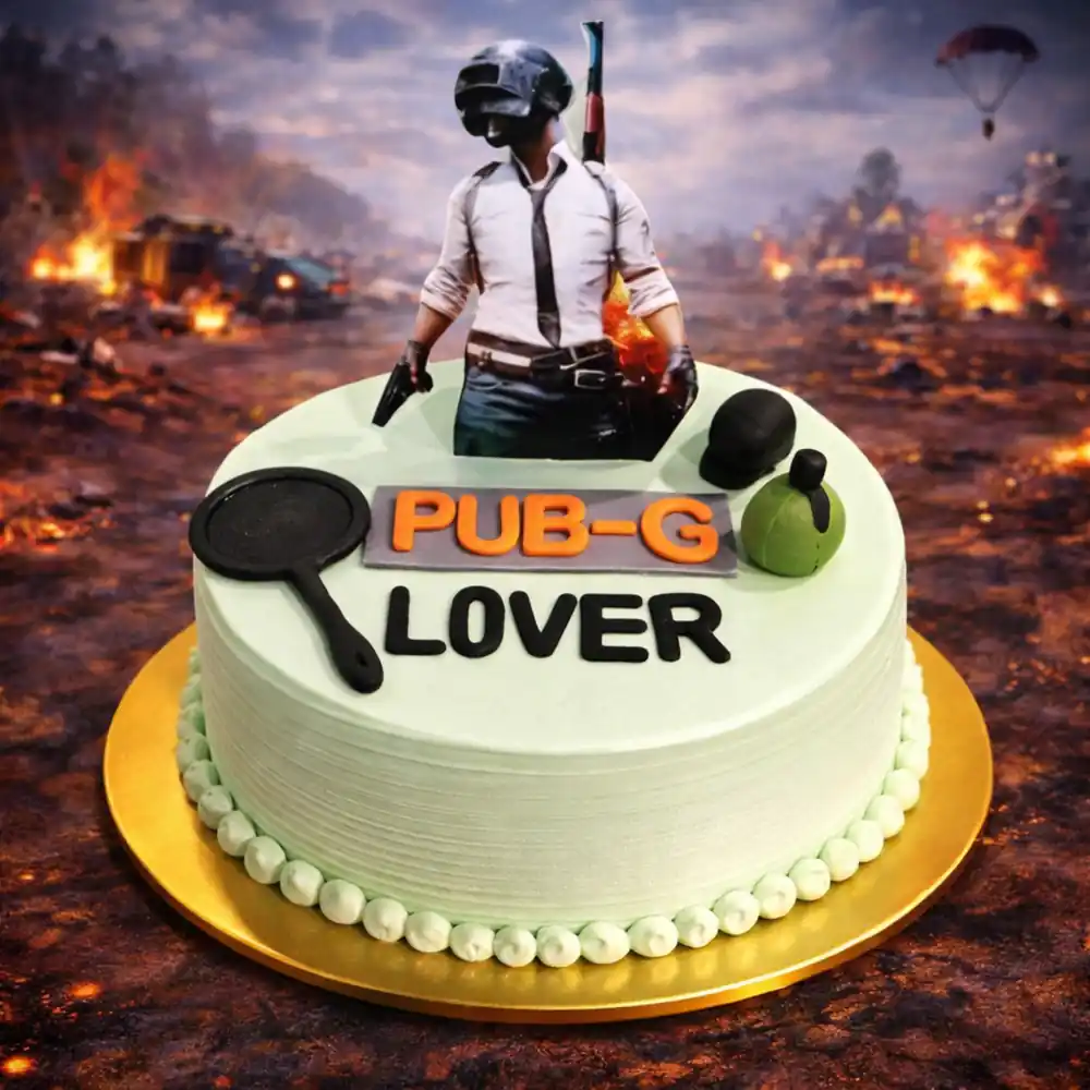 PUBG Lover Theme Cake - TF Cakes Online Delivery Freshly baked handcrafted PUBG Lover Theme Cake – Cake design by TF Cakes