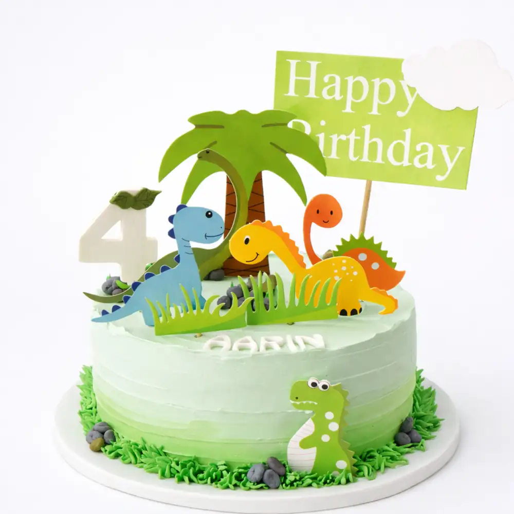Palm Tree Dinosaur Birthday Cake - TF Cakes Online Delivery Freshly baked handcrafted Palm Tree Dinosaur Birthday Cake – Cake design by TF Cakes