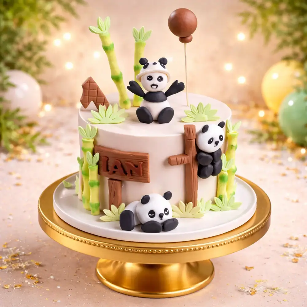 Panda Bamboo Theme Designer Cake - TF Cakes Online Delivery Freshly baked handcrafted Panda Bamboo Theme Designer Cake – Cake design by TF Cakes