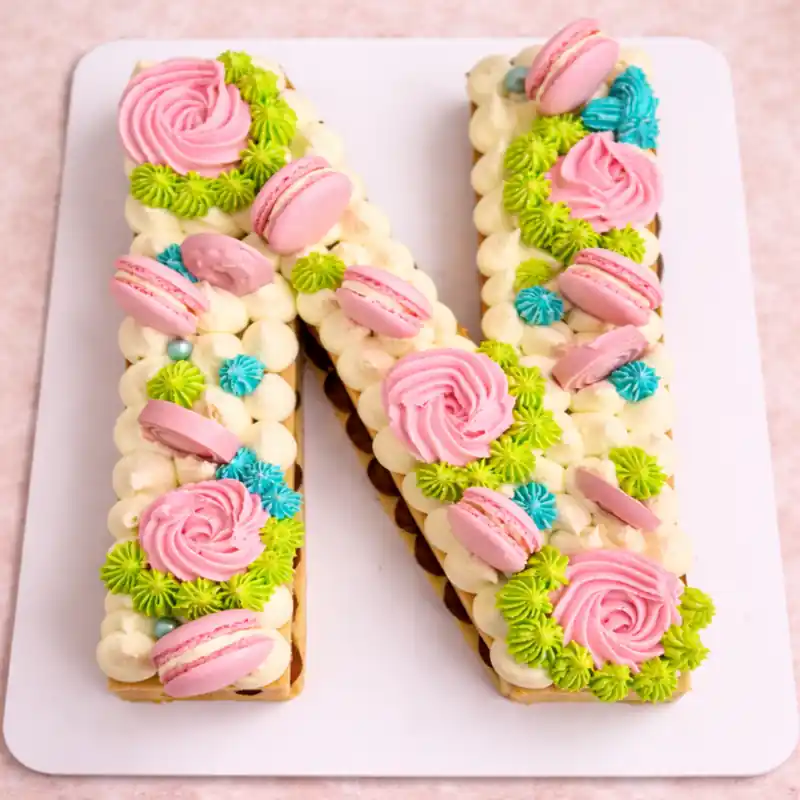 Pastel Garden Letter N Cake - TF Cakes Online Delivery Freshly baked handcrafted Pastel Garden Letter N Cake – Cake design by TF Cakes