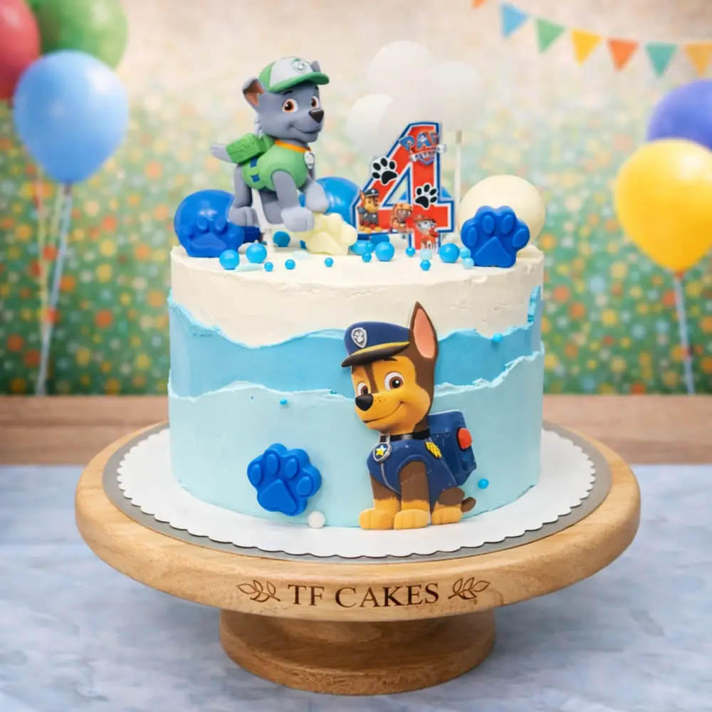 Paw Patrol Chase & Rocky Number Cake - TF Cakes Online Delivery Freshly baked handcrafted Paw Patrol Chase & Rocky Number Cake – Cake design by TF Cakes