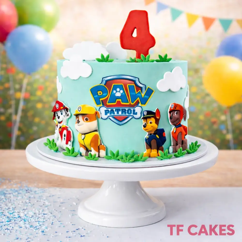 Paw Patrol Number 4 Birthday Cake - TF Cakes Online Delivery Freshly baked handcrafted Paw Patrol Number 4 Birthday Cake – Cake design by TF Cakes