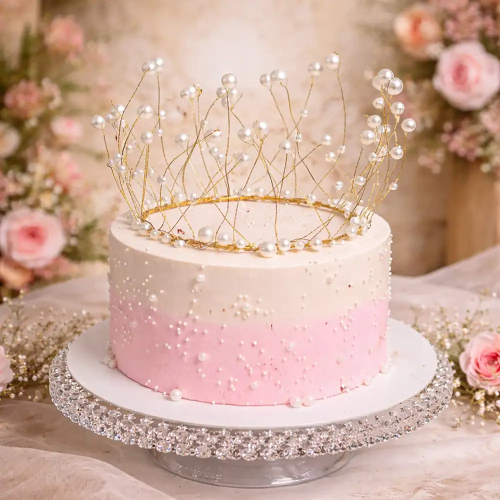 Pearl Crown Princess Cake - TF Cakes Online Delivery Freshly baked handcrafted Pearl Crown Princess Cake – Cake design by TF Cakes