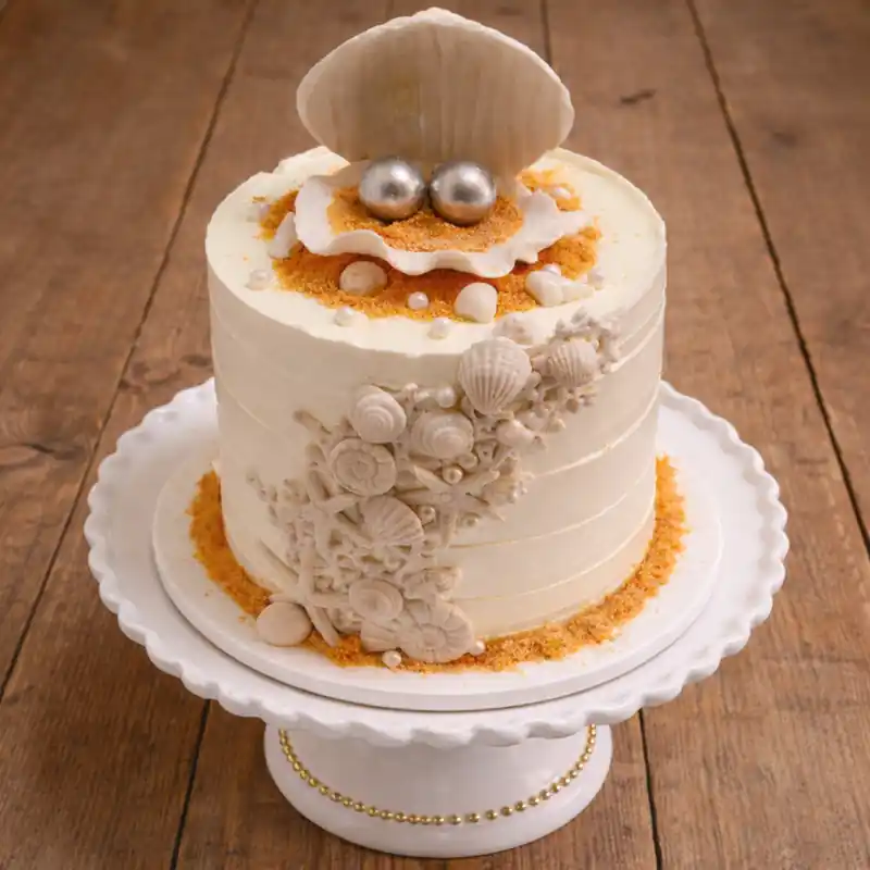 Pearl Shell Celebration Cake - TF Cakes Online Delivery Freshly baked handcrafted Pearl Shell Celebration Cake – Cake design by TF Cakes
