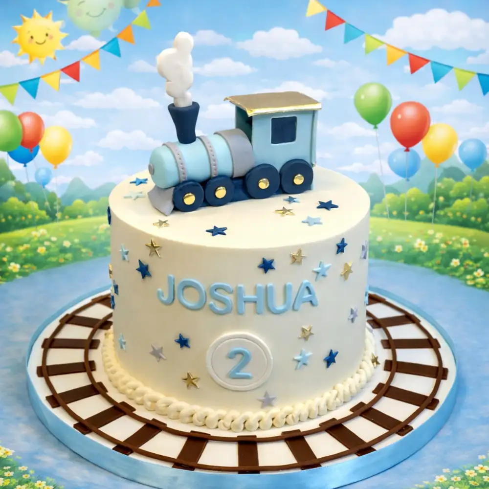 Personalized Train Birthday Cake - TF Cakes Online Delivery Freshly baked handcrafted Personalized Train Birthday Cake – Cake design by TF Cakes