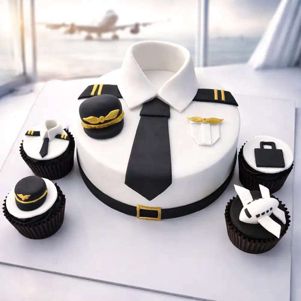 Pilot Uniform Theme Cake - TF Cakes Online Delivery Freshly baked handcrafted Pilot Uniform Theme Cake – Cake design by TF Cakes