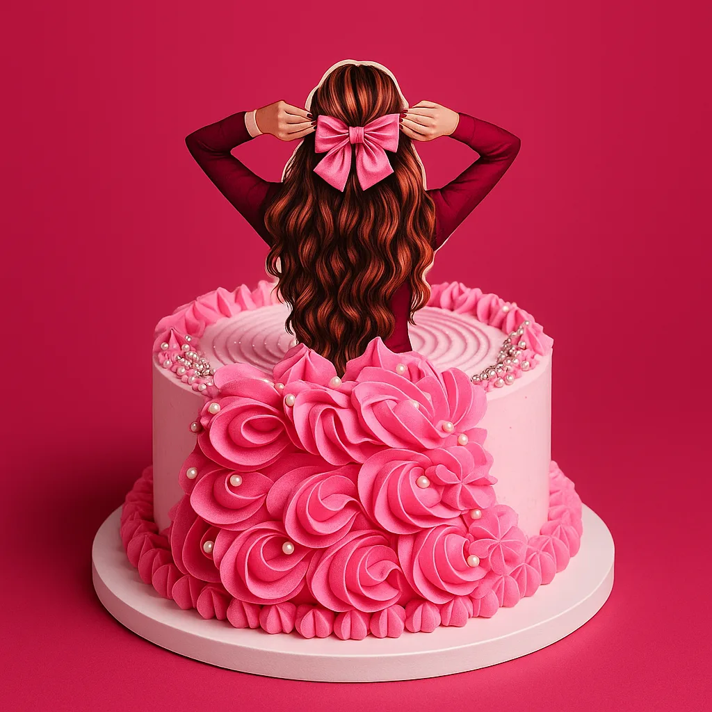 Pink Bow Princess Cake - TF Cakes Online Delivery Freshly baked handcrafted Pink Bow Princess Cake – Cake design by TF Cakes