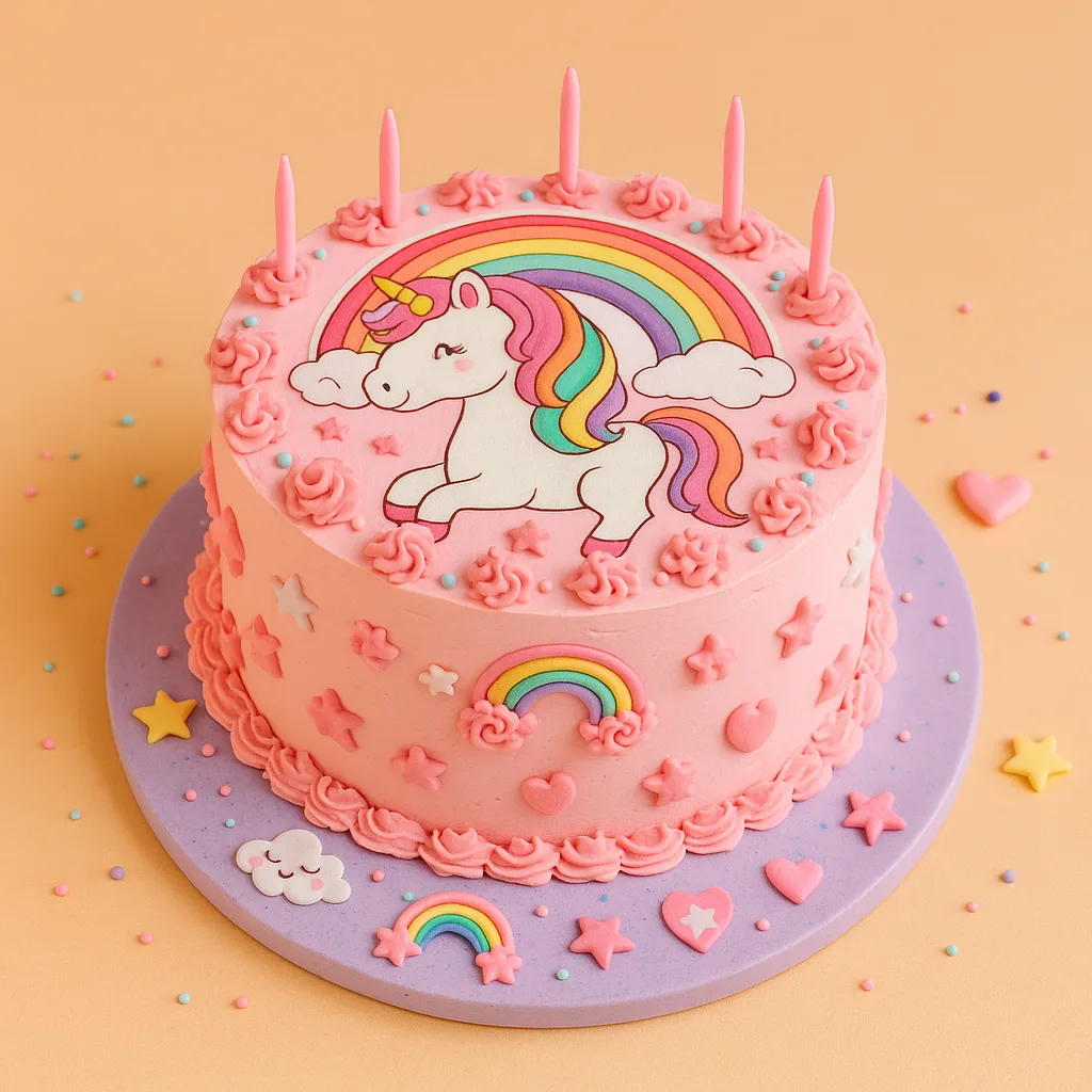 Pink Rainbow Unicorn Cake - TF Cakes Online Delivery Freshly baked handcrafted Pink Rainbow Unicorn Cake – Cake design by TF Cakes