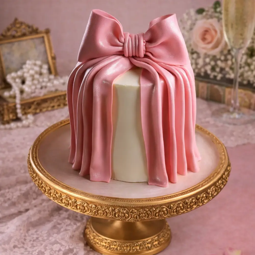 Pink Draped Ribbon Cake - TF Cakes Online Delivery Freshly baked handcrafted Pink Draped Ribbon Cake – Cake design by TF Cakes