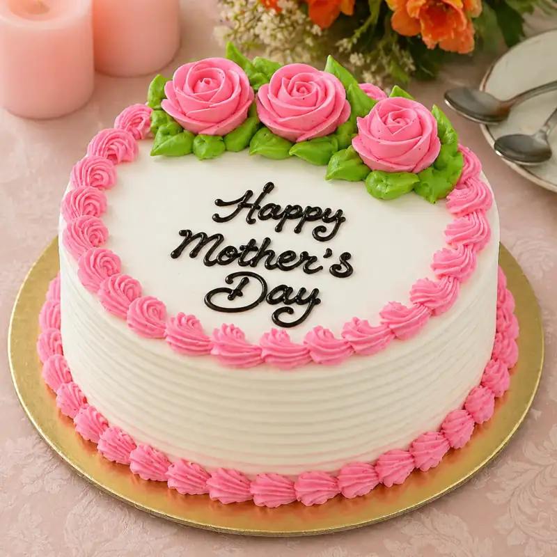 Pink Rose Mother’s Day Cake - TF Cakes Online Delivery Freshly baked handcrafted Pink Rose Mother’s Day Cake – Cake design by TF Cakes