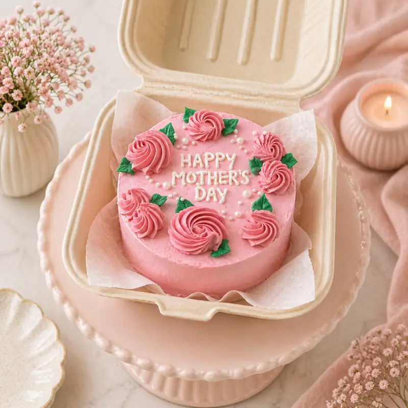 Pink Rosette Bento Cake for Mother’s Day - TF Cakes Online Delivery Freshly baked handcrafted Pink Rosette Bento Cake for Mother’s Day – Cake design by TF Cakes