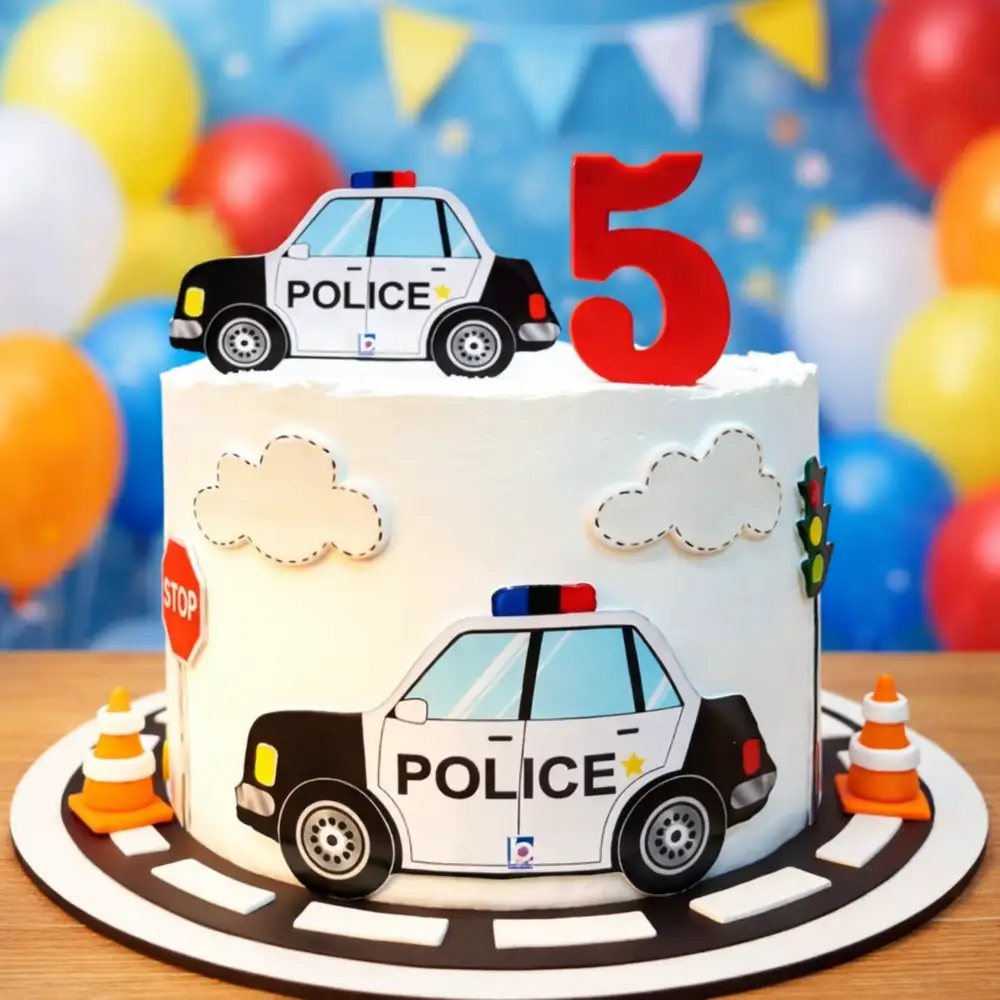 Police Car Theme Cake - TF Cakes Online Delivery Freshly baked handcrafted Police Car Theme Cake – Cake design by TF Cakes
