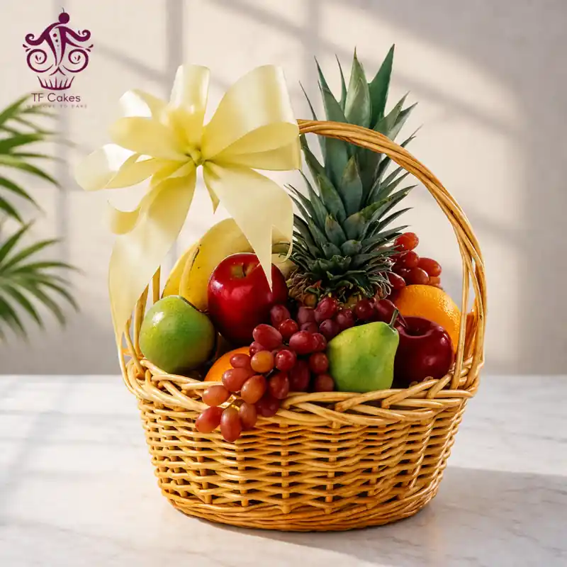 Premium Fresh Fruit Basket with Pineapple Seasonal Fruits - TF Cakes Online Delivery Freshly baked handcrafted Premium Fresh Fruit Basket with Pineapple Seasonal Fruits – Cake design by TF Cakes