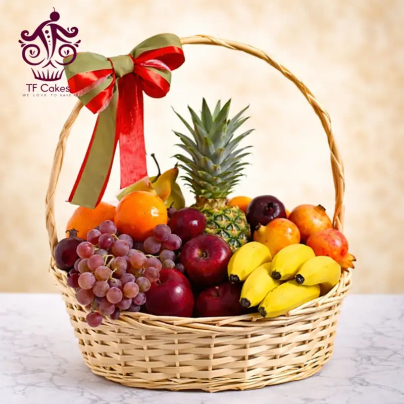 Premium Fruit Basket with Ribbon Handle - TF Cakes Online Delivery Freshly baked handcrafted Premium Fruit Basket with Ribbon Handle – Cake design by TF Cakes