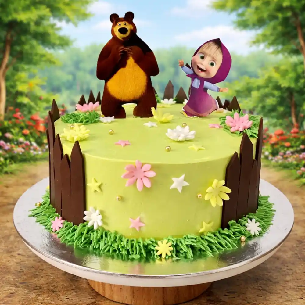 Premium Masha and Bear Cartoon Cake - TF Cakes Online Delivery Freshly baked handcrafted Premium Masha and Bear Cartoon Cake – Cake design by TF Cakes