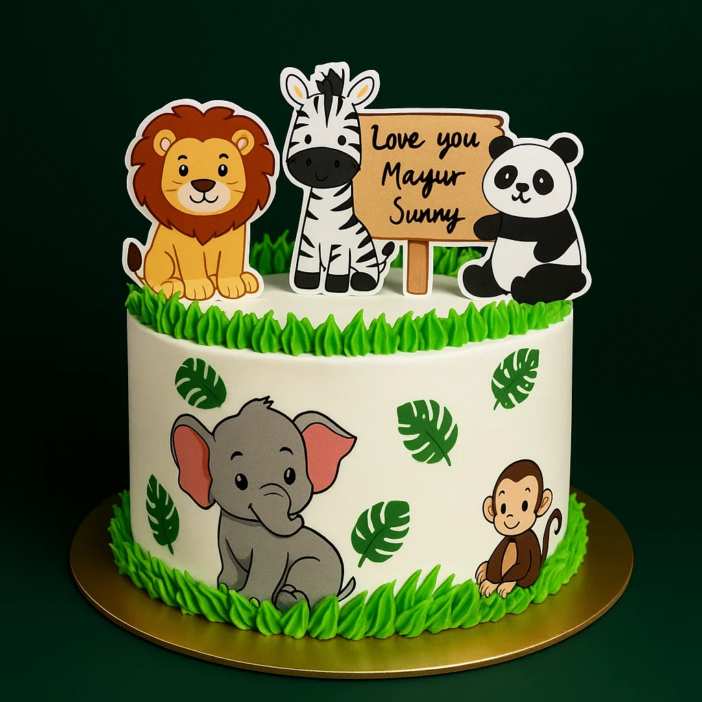Printed Jungle Animals Cake - TF Cakes Online Delivery Freshly baked handcrafted Printed Jungle Animals Cake – Cake design by TF Cakes