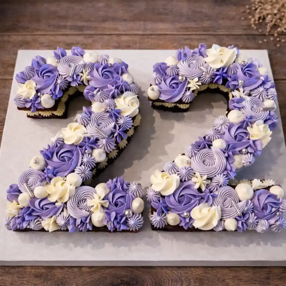 Purple Floral Number 22 Cake - TF Cakes Online Delivery Freshly baked handcrafted Purple Floral Number 22 Cake – Cake design by TF Cakes